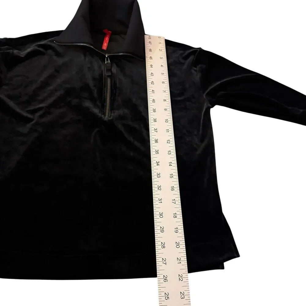 Spanx‎ 1/2 Zip Pullover Top Womens S Black Velvet Velour Long Sleeve Athleisure